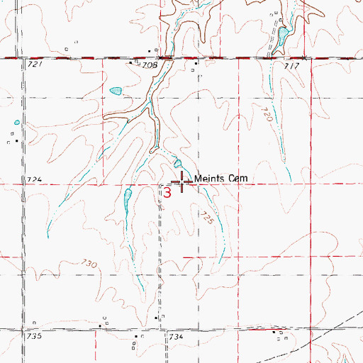 Topographic Map of Meints Cemetery, IL