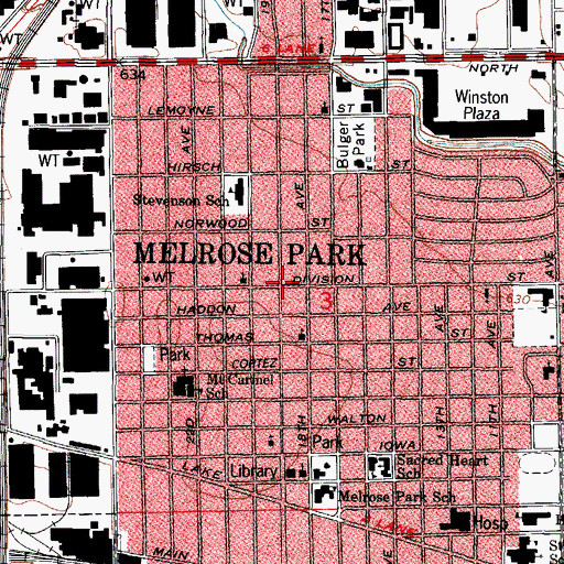 Topographic Map of Melrose Park, IL