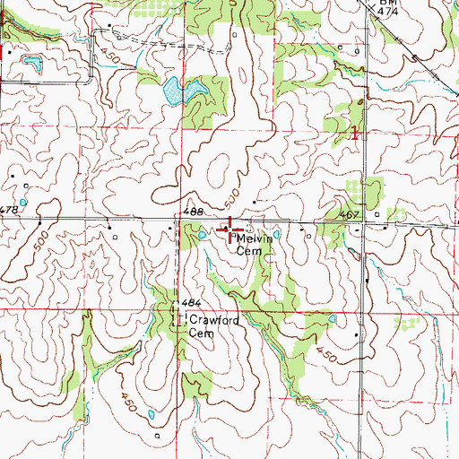 Topographic Map of Melvin Cemetery, IL
