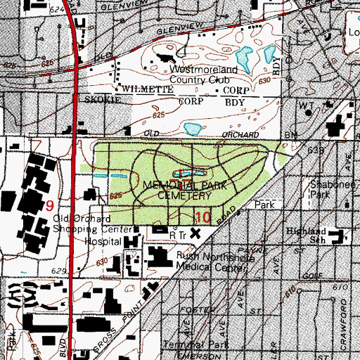 Topographic Map of Memorial Park Cemetery, IL