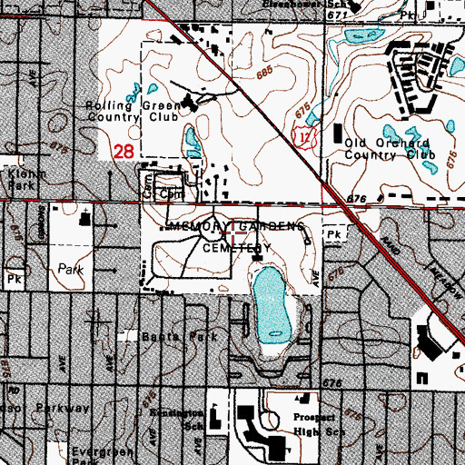 Topographic Map of Memory Gardens Cemetery, IL