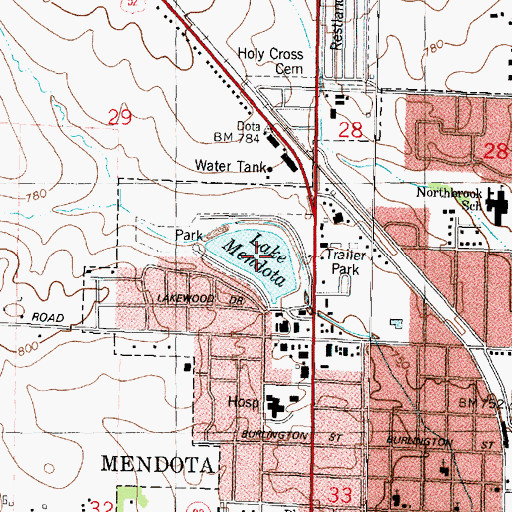 Topographic Map of Lake Mendota, IL