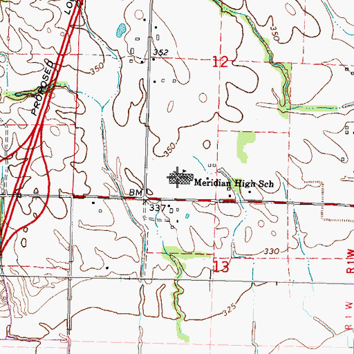 Topographic Map of Meridian High School, IL