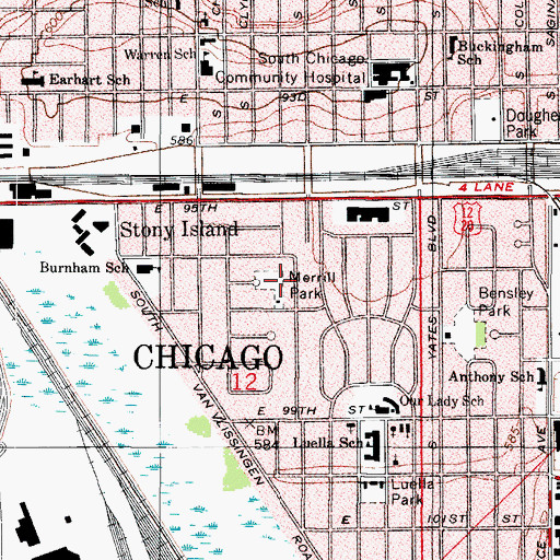 Topographic Map of Merrill Park, IL