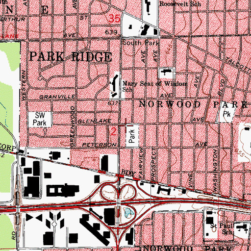 Topographic Map of Merrill School, IL