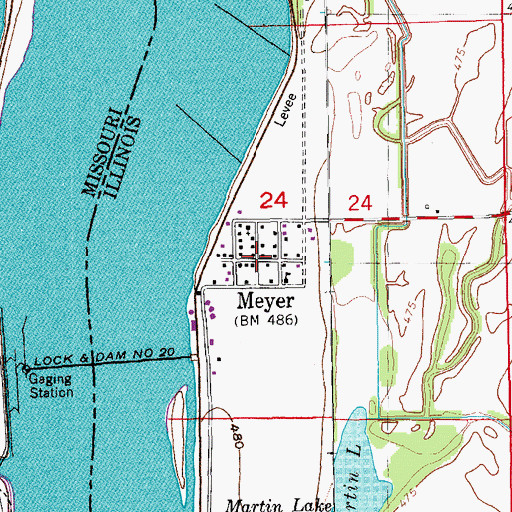 Topographic Map of Meyer, IL