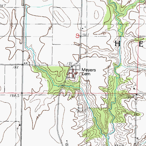Topographic Map of Myers Cemetery, IL
