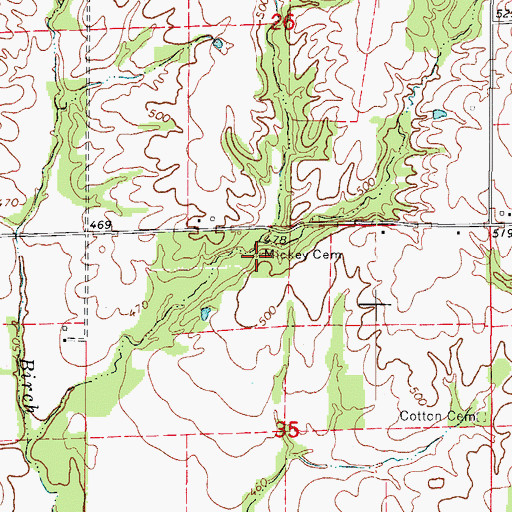 Topographic Map of Mickey Cemetery, IL