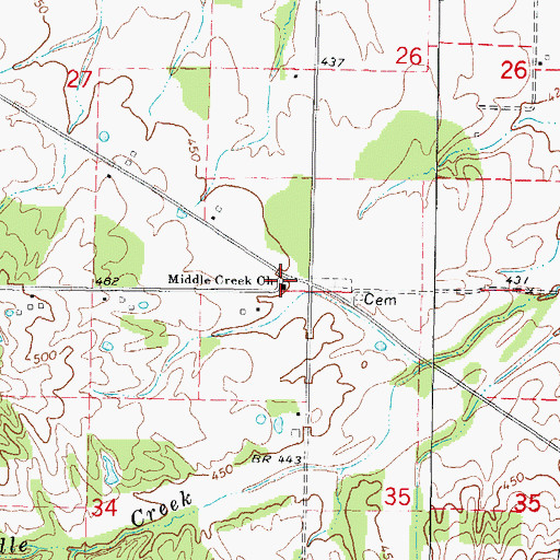 Topographic Map of Middle Creek Church, IL