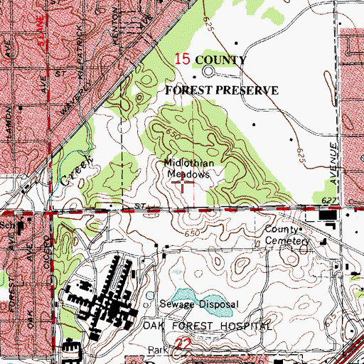 Topographic Map of Midlothian Meadows, IL