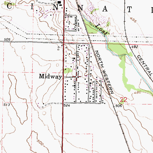 Topographic Map of Midway, IL
