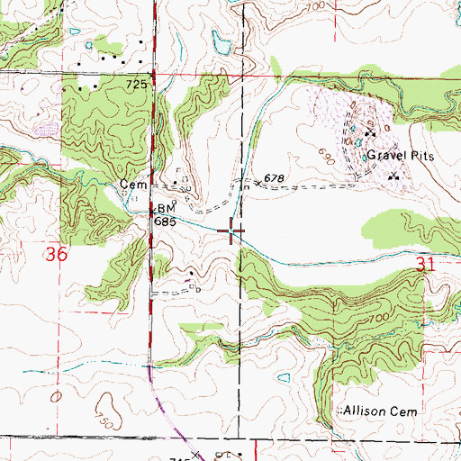 Topographic Map of Mill Creek, IL