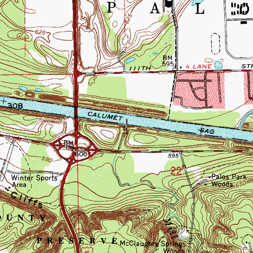Topographic Map of Mill Creek, IL