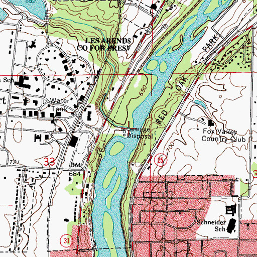 Topographic Map of Mill Creek, IL
