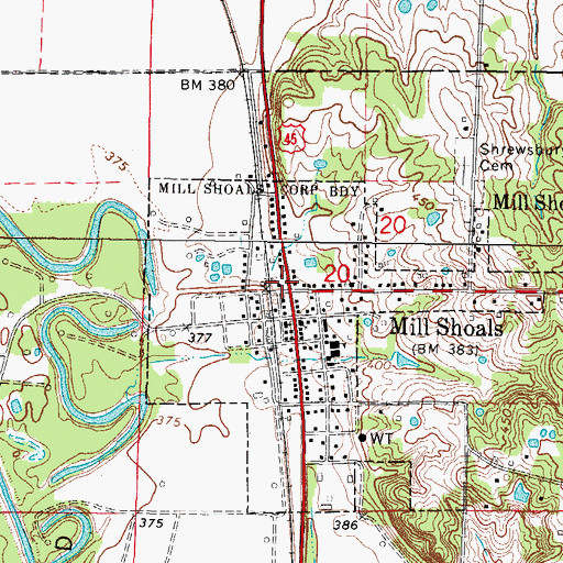 Topographic Map of Mill Shoals, IL