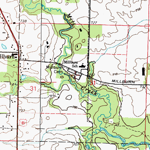 Topographic Map of Millburn Cemetery, IL