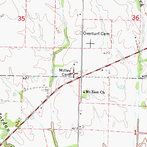 Topographic Map of Miller Cemetery, IL