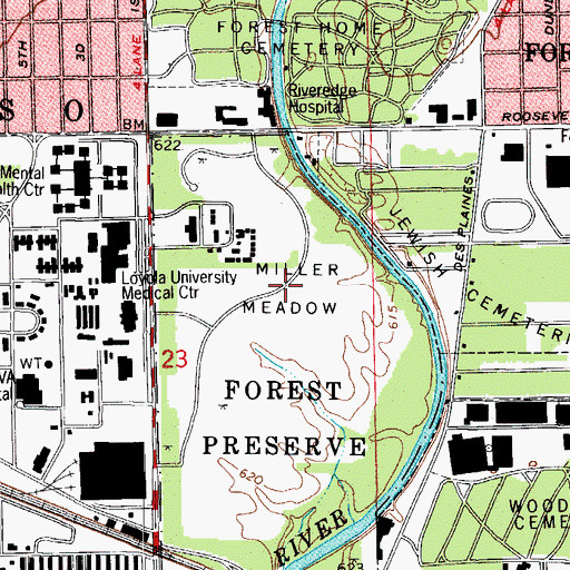 Topographic Map of Miller Meadows, IL