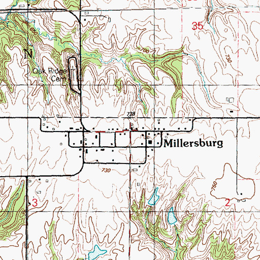 Topographic Map of Millersburg, IL