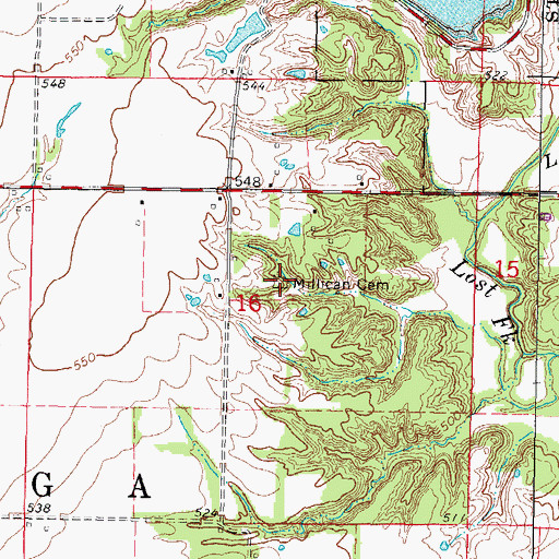 Topographic Map of Millican Cemetery, IL