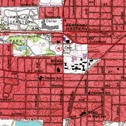 Topographic Map of Millikin University, IL