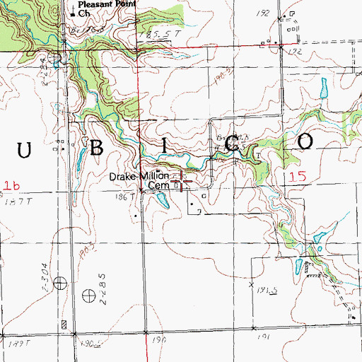 Topographic Map of Drake-Million Cemetery, IL