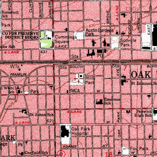 Topographic Map of Mills Park, IL