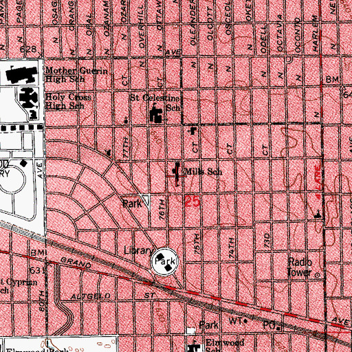 Topographic Map of John Mills Elementary School, IL
