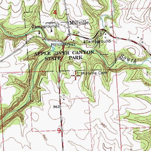 Topographic Map of Millville Cemetery, IL