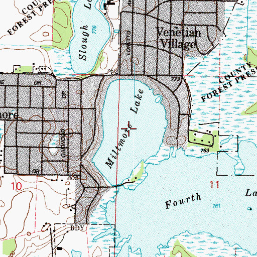 Topographic Map of Miltmore Lake, IL