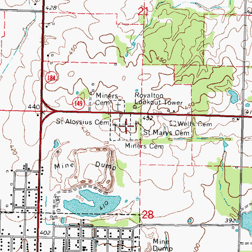 Topographic Map of Miners Cemetery, IL
