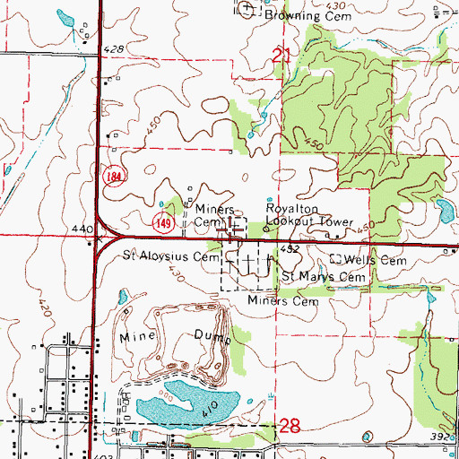 Topographic Map of Miners Cemetery, IL