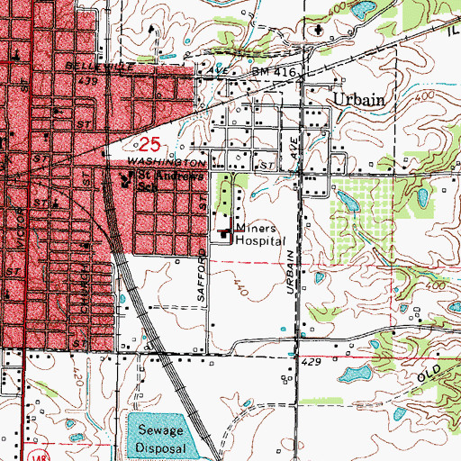 Topographic Map of Miners Hospital, IL