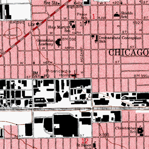 Topographic Map of Misericordia Home, IL