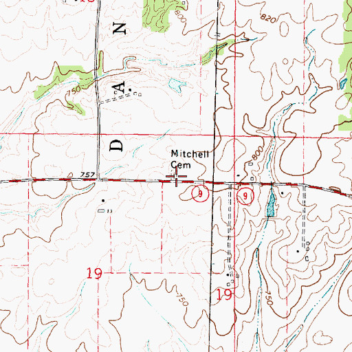Topographic Map of Mitchell Cemetery, IL
