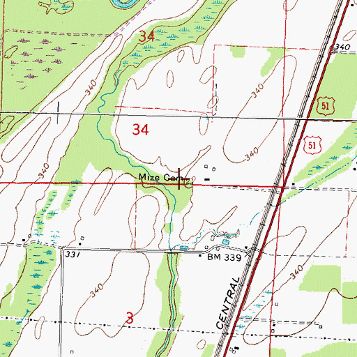 Topographic Map of Mize Cemetery, IL