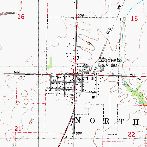 Topographic Map of Modesto, IL