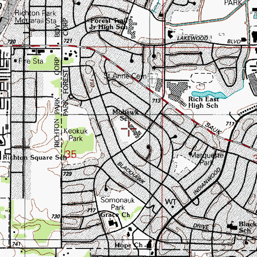 Topographic Map of Mohawk Elementary School, IL