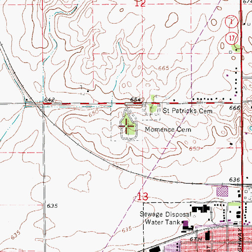 Topographic Map of Momence Cemetery, IL