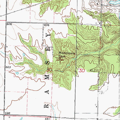 Topographic Map of Monclovia Cemetery, IL