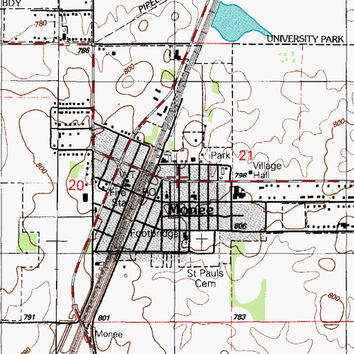Topographic Map of Monee, IL