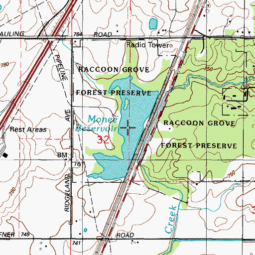 Topographic Map of Monee Reservoir, IL