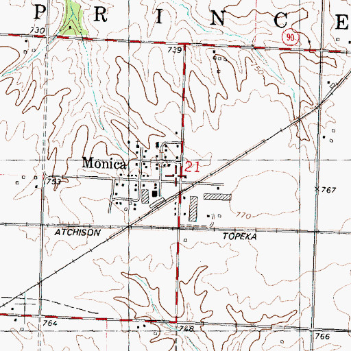 Topographic Map of Monica, IL