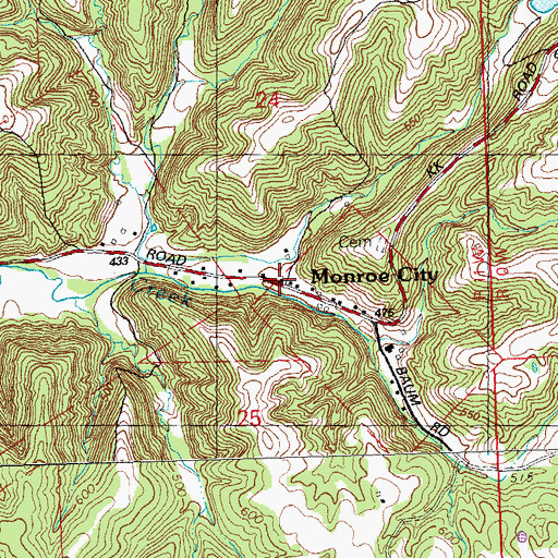 Topographic Map of Monroe City, IL