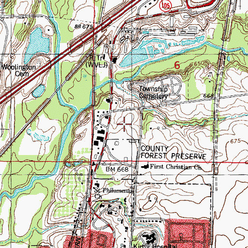 Topographic Map of Monticello Cemetery, IL