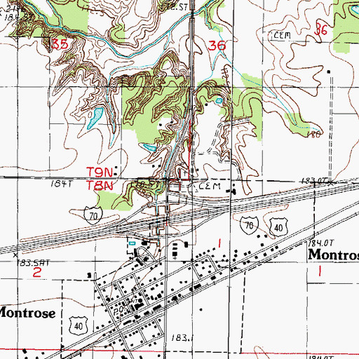 Topographic Map of Montrose Cemetery, IL