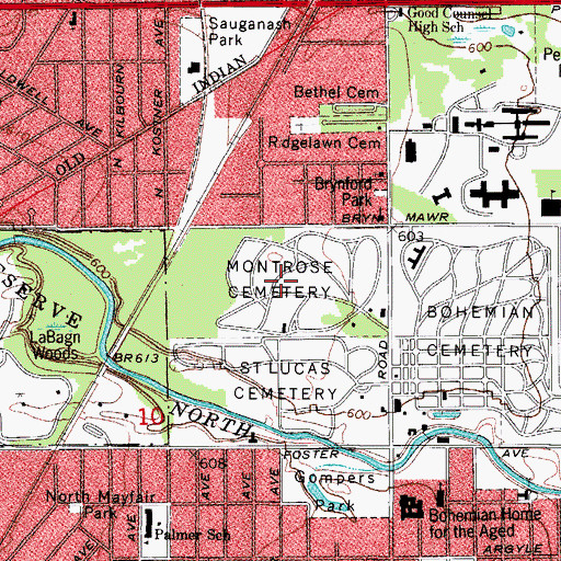 Topographic Map of Montrose Cemetery, IL