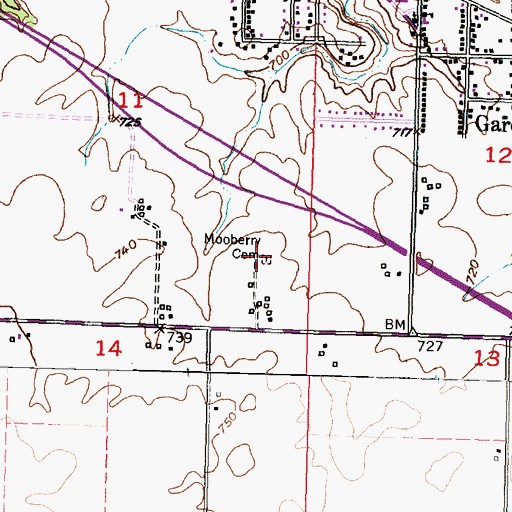 Topographic Map of Mooberry Cemetery, IL
