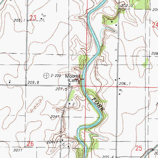 Topographic Map of Moore Cemetery, IL