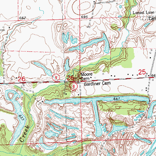 Topographic Map of Moore Cemetery, IL